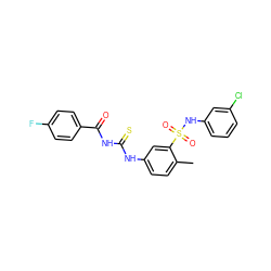 Cc1ccc(NC(=S)NC(=O)c2ccc(F)cc2)cc1S(=O)(=O)Nc1cccc(Cl)c1 ZINC000009138564