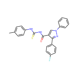 Cc1ccc(NC(=S)NC(=O)c2cn(-c3ccccc3)nc2-c2ccc(F)cc2)cc1 ZINC000096937815