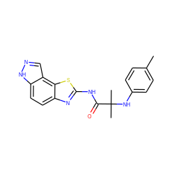 Cc1ccc(NC(C)(C)C(=O)Nc2nc3ccc4[nH]ncc4c3s2)cc1 ZINC000142310914