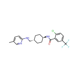 Cc1ccc(NC[C@H]2CC[C@H](NC(=O)c3cc(C(F)(F)F)ccc3Cl)CC2)nc1 ZINC000261091689