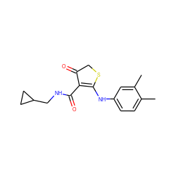 Cc1ccc(NC2=C(C(=O)NCC3CC3)C(=O)CS2)cc1C ZINC000101701101