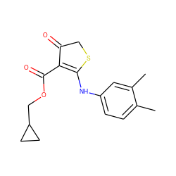 Cc1ccc(NC2=C(C(=O)OCC3CC3)C(=O)CS2)cc1C ZINC000101701132