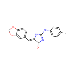 Cc1ccc(NC2=NC(=O)/C(=C/c3ccc4c(c3)OCO4)N2)cc1 ZINC000072110327