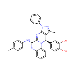 Cc1ccc(NC2=Nc3ccccc3N3C2=Nc2c(c(C)nn2-c2ccccc2)[C@H]3c2ccc(O)c(O)c2)cc1 ZINC000002368884