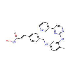 Cc1ccc(NCc2ccc(/C=C/C(=O)NO)cc2)cc1Nc1nccc(-c2cccnc2)n1 ZINC000040916579