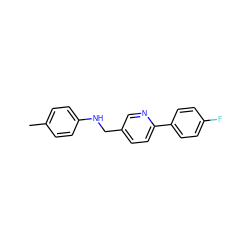 Cc1ccc(NCc2ccc(-c3ccc(F)cc3)nc2)cc1 ZINC000063539514