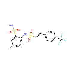 Cc1ccc(NS(=O)(=O)/C=C/c2ccc(C(F)(F)F)cc2)c(S(N)(=O)=O)c1 ZINC000146692116