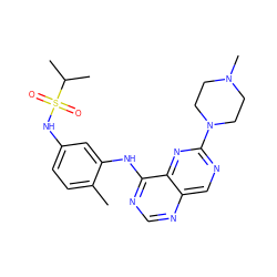 Cc1ccc(NS(=O)(=O)C(C)C)cc1Nc1ncnc2cnc(N3CCN(C)CC3)nc12 ZINC000166160257
