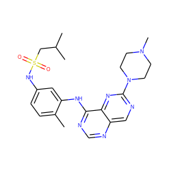 Cc1ccc(NS(=O)(=O)CC(C)C)cc1Nc1ncnc2cnc(N3CCN(C)CC3)nc12 ZINC000166155912