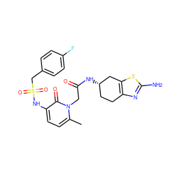 Cc1ccc(NS(=O)(=O)Cc2ccc(F)cc2)c(=O)n1CC(=O)N[C@H]1CCc2nc(N)sc2C1 ZINC000026959536