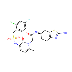 Cc1ccc(NS(=O)(=O)Cc2ccc(F)cc2Cl)c(=O)n1CC(=O)N[C@@H]1CCc2nc(N)sc2C1 ZINC000026962141