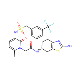 Cc1ccc(NS(=O)(=O)Cc2cccc(C(F)(F)F)c2)c(=O)n1CC(=O)N[C@@H]1CCc2nc(N)sc2C1 ZINC000026976762