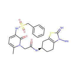 Cc1ccc(NS(=O)(=O)Cc2ccccc2)c(=O)n1CC(=O)N[C@@H]1CCc2c(sc(=N)n2N)C1 ZINC000026965496