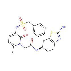 Cc1ccc(NS(=O)(=O)Cc2ccccc2)c(=O)n1CC(=O)N[C@@H]1CCc2nc(N)sc2C1 ZINC000013539141