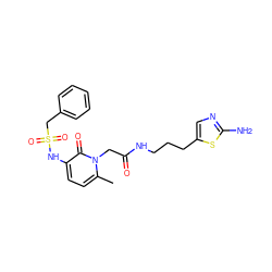 Cc1ccc(NS(=O)(=O)Cc2ccccc2)c(=O)n1CC(=O)NCCCc1cnc(N)s1 ZINC000028563556