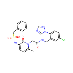 Cc1ccc(NS(=O)(=O)Cc2ccccc2)c(=O)n1CC(=O)NCc1cc(Cl)ccc1-n1cncn1 ZINC000026750175