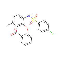 Cc1ccc(NS(=O)(=O)c2ccc(Cl)cc2)c(Oc2ccccc2C(=O)O)c1 ZINC000053296544