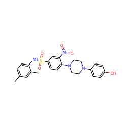 Cc1ccc(NS(=O)(=O)c2ccc(N3CCN(c4ccc(O)cc4)CC3)c([N+](=O)[O-])c2)c(C)c1 ZINC000008686929