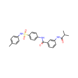 Cc1ccc(NS(=O)(=O)c2ccc(NC(=O)c3cccc(NC(=O)C(C)C)c3)cc2)cc1 ZINC000001114240