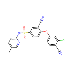 Cc1ccc(NS(=O)(=O)c2ccc(Oc3ccc(C#N)c(Cl)c3)c(C#N)c2)nc1 ZINC000473228792