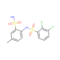 Cc1ccc(NS(=O)(=O)c2cccc(Cl)c2Cl)c(S(N)(=O)=O)c1 ZINC000147766169