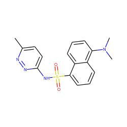 Cc1ccc(NS(=O)(=O)c2cccc3c(N(C)C)cccc23)nn1 ZINC000013761360