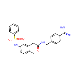 Cc1ccc(NS(=O)(=O)c2ccccc2)c(O)c1CC(=O)NCc1ccc(C(=N)N)cc1 ZINC000028570780