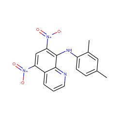 Cc1ccc(Nc2c([N+](=O)[O-])cc([N+](=O)[O-])c3cccnc23)c(C)c1 ZINC000004994417