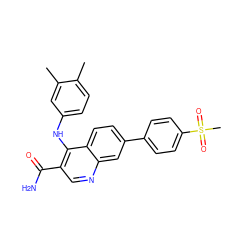 Cc1ccc(Nc2c(C(N)=O)cnc3cc(-c4ccc(S(C)(=O)=O)cc4)ccc23)cc1C ZINC000028960657