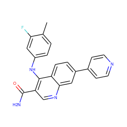 Cc1ccc(Nc2c(C(N)=O)cnc3cc(-c4ccncc4)ccc23)cc1F ZINC000028959798