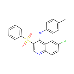 Cc1ccc(Nc2c(S(=O)(=O)c3ccccc3)cnc3ccc(Cl)cc23)cc1 ZINC000004193543