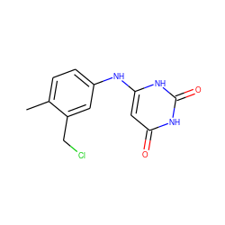 Cc1ccc(Nc2cc(=O)[nH]c(=O)[nH]2)cc1CCl ZINC000029545057