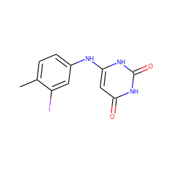 Cc1ccc(Nc2cc(=O)[nH]c(=O)[nH]2)cc1I ZINC000029547720