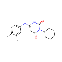 Cc1ccc(Nc2cc(=O)n(C3CCCCC3)c(=O)[nH]2)cc1C ZINC000002961232