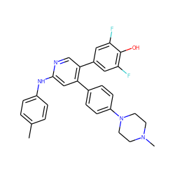 Cc1ccc(Nc2cc(-c3ccc(N4CCN(C)CC4)cc3)c(-c3cc(F)c(O)c(F)c3)cn2)cc1 ZINC000473090749