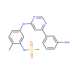 Cc1ccc(Nc2cc(-c3cccc(N)c3)ncn2)cc1NS(C)(=O)=O ZINC000036408167