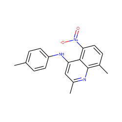 Cc1ccc(Nc2cc(C)nc3c(C)ccc([N+](=O)[O-])c23)cc1 ZINC000005129241