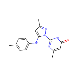 Cc1ccc(Nc2cc(C)nn2-c2nc(C)cc(=O)[nH]2)cc1 ZINC000008578306