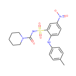 Cc1ccc(Nc2ccc([N+](=O)[O-])cc2S(=O)(=O)NC(=O)N2CCCCC2)cc1 ZINC000035997548