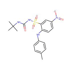 Cc1ccc(Nc2ccc([N+](=O)[O-])cc2S(=O)(=O)NC(=O)NC(C)(C)C)cc1 ZINC000013589648