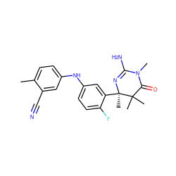 Cc1ccc(Nc2ccc(F)c([C@@]3(C)N=C(N)N(C)C(=O)C3(C)C)c2)cc1C#N ZINC000114110995