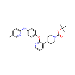 Cc1ccc(Nc2ccc(Oc3ncccc3C3CCN(C(=O)OC(C)(C)C)CC3)cc2)nc1 ZINC000139399016