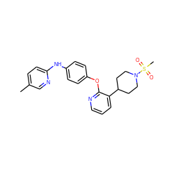 Cc1ccc(Nc2ccc(Oc3ncccc3C3CCN(S(C)(=O)=O)CC3)cc2)nc1 ZINC000139398852