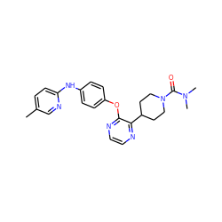 Cc1ccc(Nc2ccc(Oc3nccnc3C3CCN(C(=O)N(C)C)CC3)cc2)nc1 ZINC000095578573