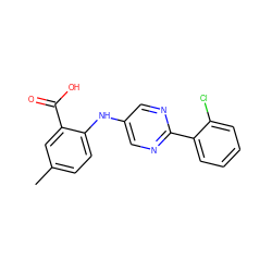 Cc1ccc(Nc2cnc(-c3ccccc3Cl)nc2)c(C(=O)O)c1 ZINC000113898480