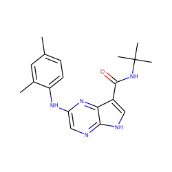 Cc1ccc(Nc2cnc3[nH]cc(C(=O)NC(C)(C)C)c3n2)c(C)c1 ZINC000145159698