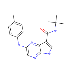 Cc1ccc(Nc2cnc3[nH]cc(C(=O)NC(C)(C)C)c3n2)cc1 ZINC000145088508