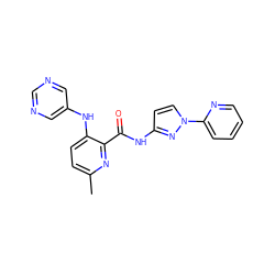 Cc1ccc(Nc2cncnc2)c(C(=O)Nc2ccn(-c3ccccn3)n2)n1 ZINC000096167377