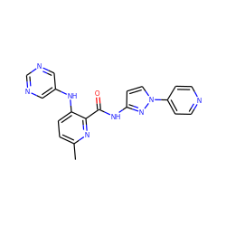 Cc1ccc(Nc2cncnc2)c(C(=O)Nc2ccn(-c3ccncc3)n2)n1 ZINC000096167378