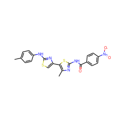 Cc1ccc(Nc2nc(-c3sc(NC(=O)c4ccc([N+](=O)[O-])cc4)nc3C)cs2)cc1 ZINC000008672312